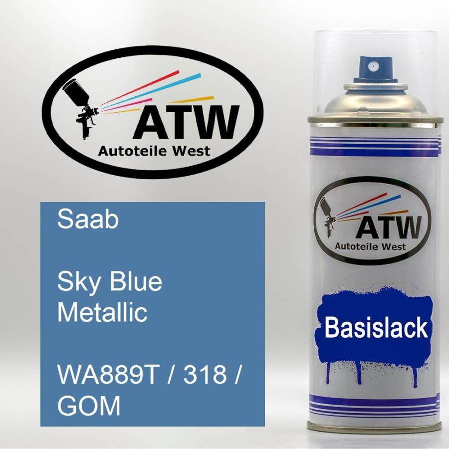Saab, Sky Blue Metallic, WA889T / 318 / GOM: 400ml Sprühdose, von ATW Autoteile West.
